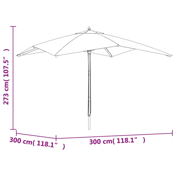 Vrtni suncobran s drvenim stupom antracit 300x300x273 cm 363193