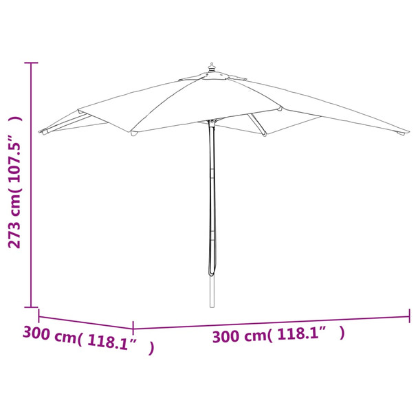 Vrtni suncobran s drvenim stupom terakota 300x300x273 cm 363196