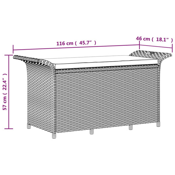 Vrtna klupa s jastukom smeđa 116 x 46 x 57 cm od poliratana 363416