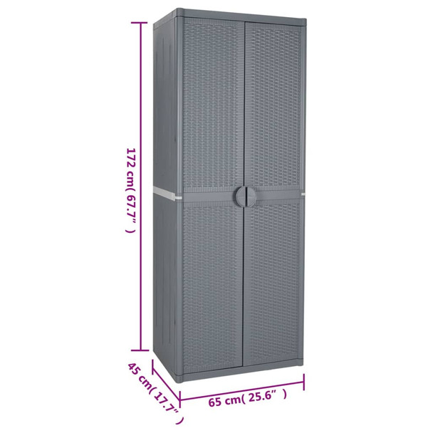 Vrtni ormarić za pohranu sivi 65 x 45 x 172 cm PP ratan 364063