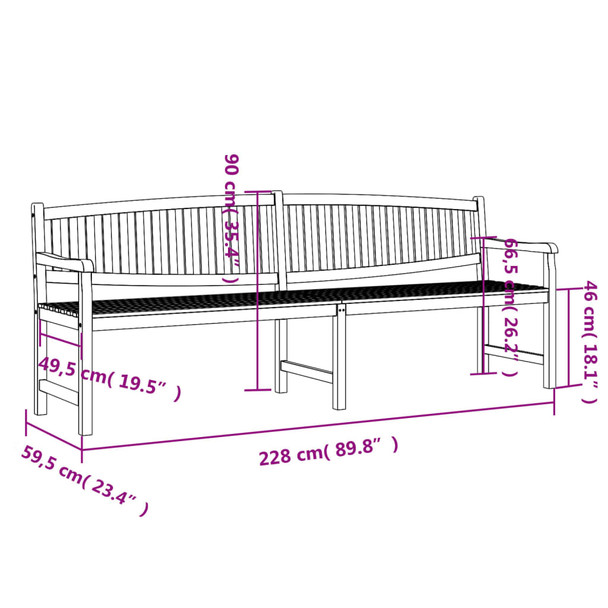 Vrtna klupa 228 x 59,5 x 90 cm od masivne tikovine 364411