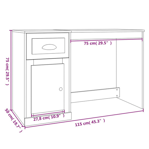 Radni stol s ladicom siva boja betona 115 x 50 x 75 cm drveni 816476