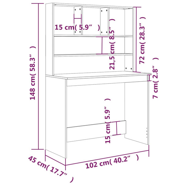 Radni stol s policama boja hrasta 102 x 45 x 148 cm drveni 823005