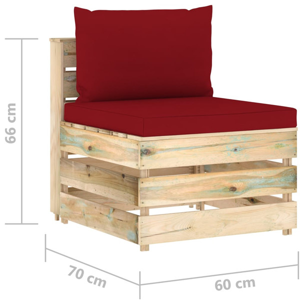 Modularna srednja sofa s jastucima od zeleno impregniranog drva 3074516
