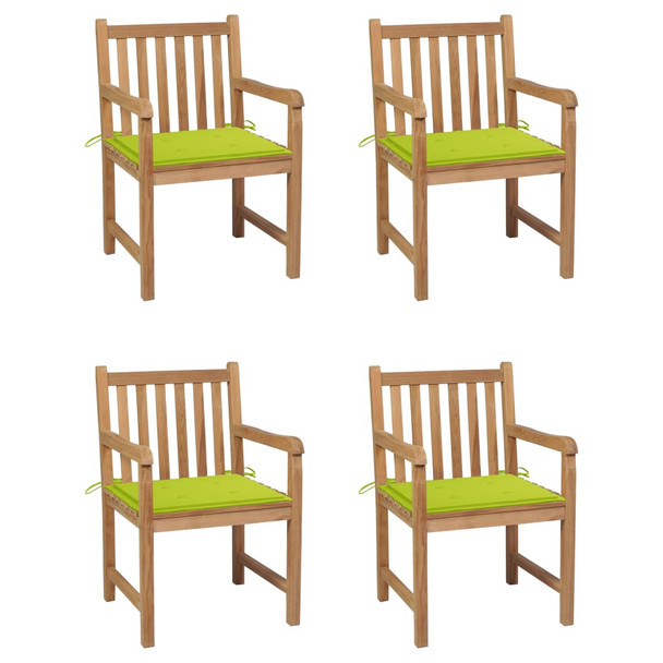 Vrtne stolice s jarko zelenim jastucima 4 kom masivna tikovina 3073015