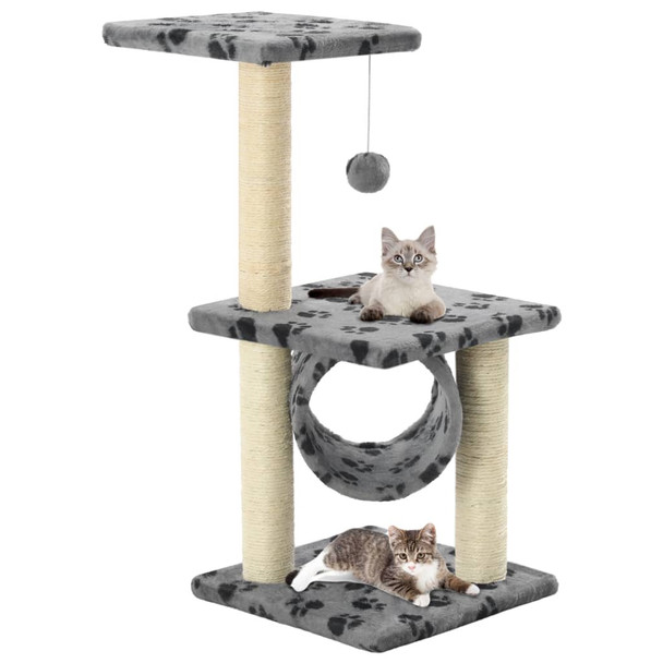 Penjalica za mačke sa stupovima za grebanje od sisala 65 cm siva s uzorkom šapa 170547