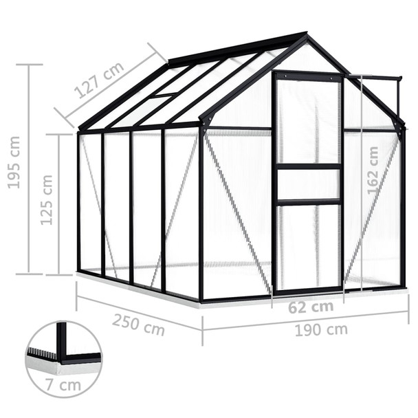 Staklenik s okvirom antracit 4,75 m² aluminijski 48216