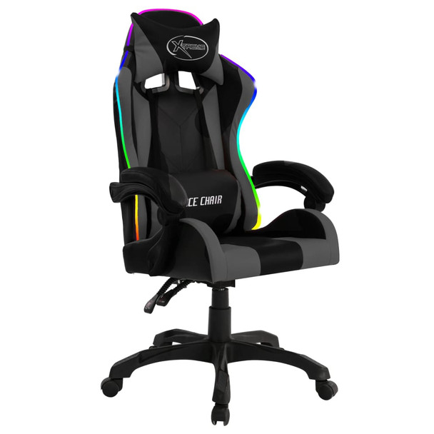 Igraća stolica s RGB LED svjetlima sivo-crna od umjetne kože 288000