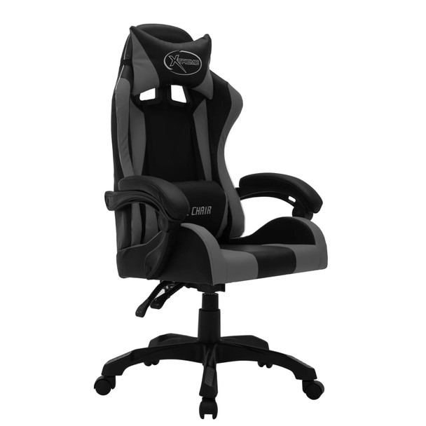 Igraća stolica s RGB LED svjetlima sivo-crna od umjetne kože 288000