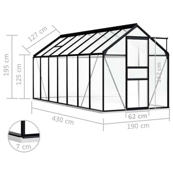 Staklenik s okvirom antracit 8,17 m² aluminijski 48219