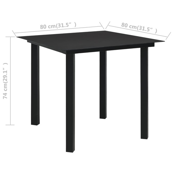 Vrtni blagovaonski stol crni 80 x 80 x 74 cm od čelika i stakla 312161