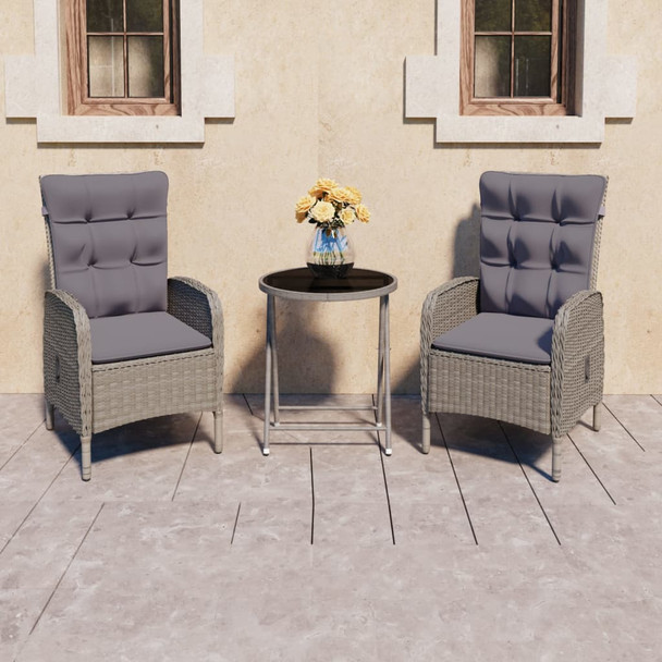 3-dijelni vrtni bistro set od poliratana i stakla sivi 3058538