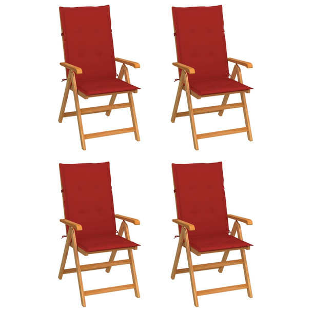Vrtne stolice s crvenim jastucima 4 kom od masivne tikovine 3065536