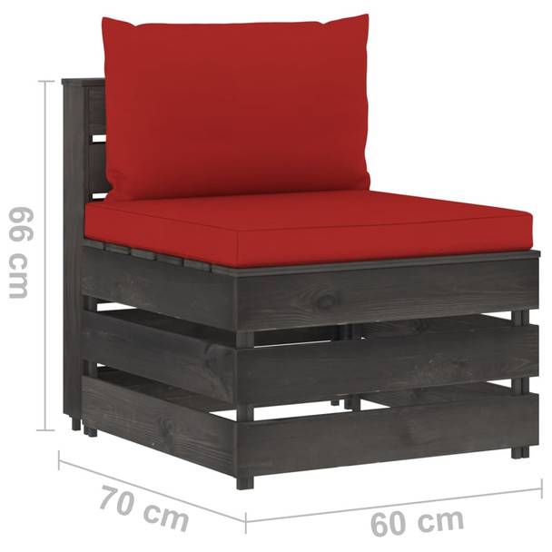 Modularna srednja sofa s jastucima od sivo impregniranog drva 3068126