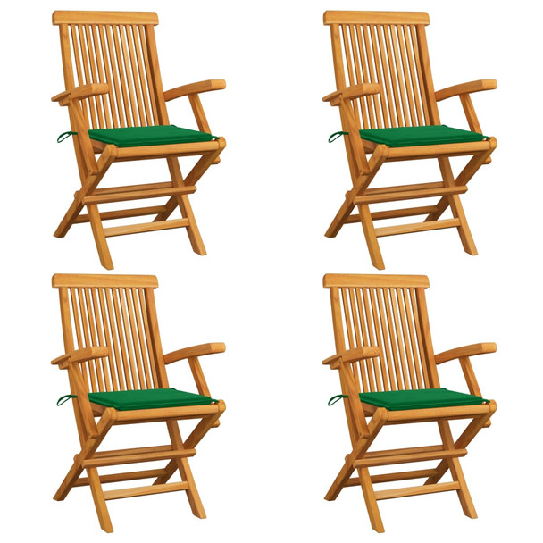 Vrtne stolice sa zelenim jastucima 4 kom od masivne tikovine 3065622