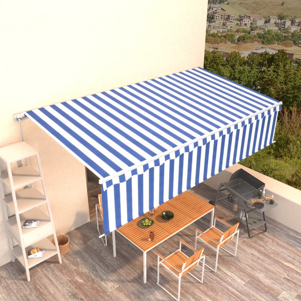 Tenda na ručno uvlačenje s roletom 6 x 3 m plavo-bijela 3069356