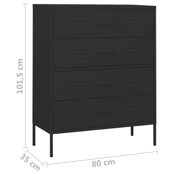 Ladičar crni 80 x 35 x 101,5 cm čelični 336205