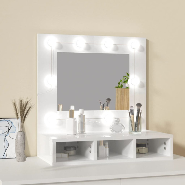 Ormarić s ogledalom i LED svjetlima sjajni bijeli 60x31,5x62 cm 808888