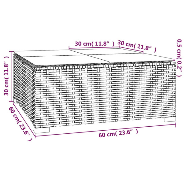 Vrtni stolić za kavu crni 60x60x30 cm od poliratana i stakla 317491