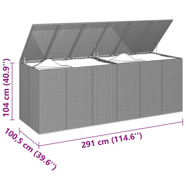 Kutija za vrtne jastuke od PE ratana 291 x 100,5 x 104 cm crna 317235