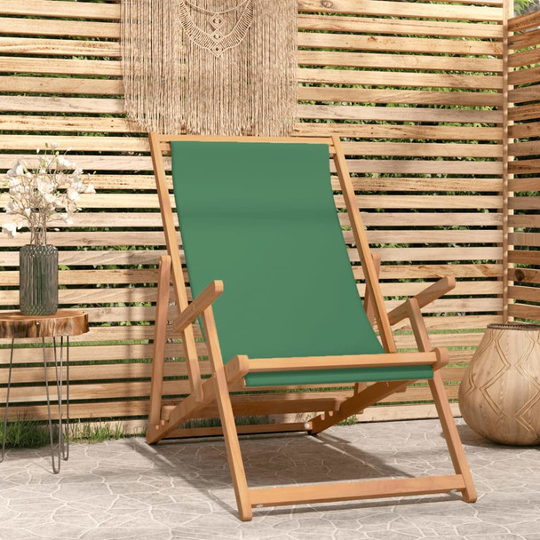 Sklopiva stolica za plažu od masivne tikovine zelena 317699