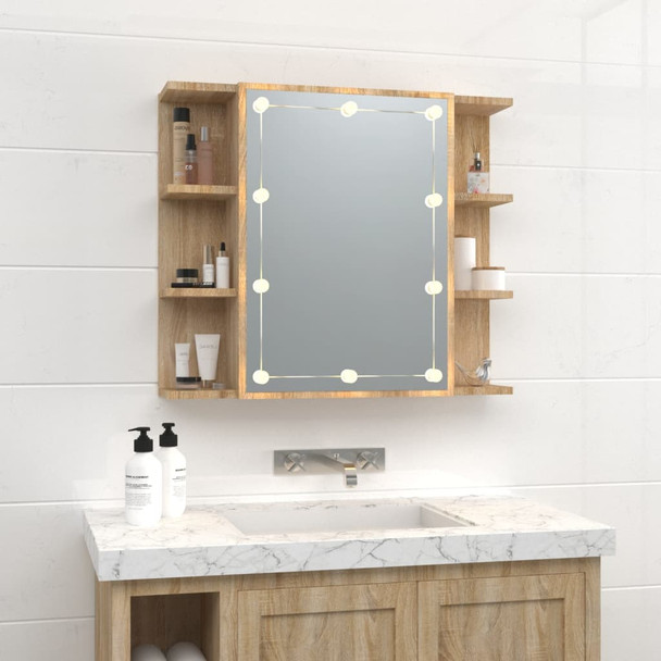 Ormarić s ogledalom LED boja hrasta sonome 70 x 16,5 x 60 cm 808876