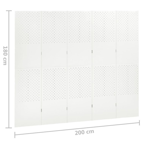 Sobne pregrade s 5 panela 2 kom bijele 200 x 180 cm čelične 3095197