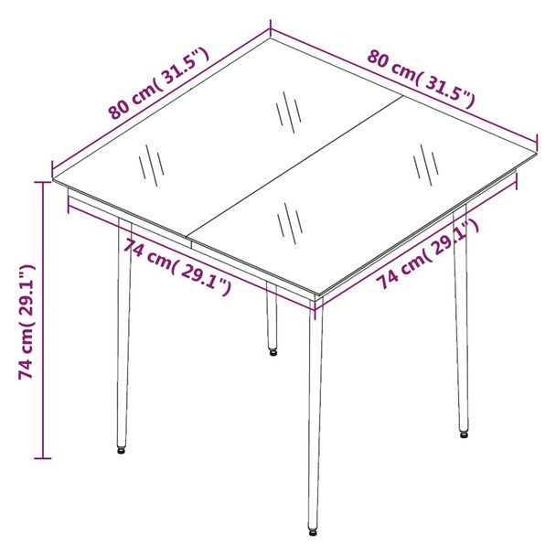 Vrtni blagovaonski stol crni 80 x 80 x 74 cm od čelika i stakla 318749