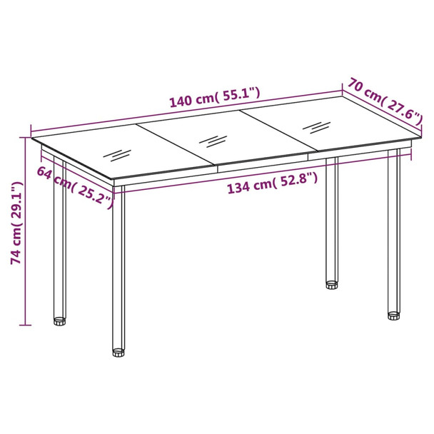 Vrtni blagovaonski stol crni 140x70x74 cm od čelika i stakla 318747