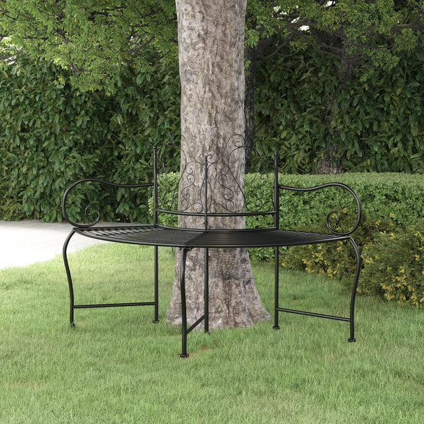 Klupa oko stabla 150 cm crna čelična 318823