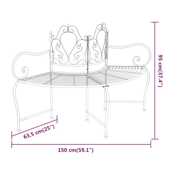 Klupa oko stabla 150 cm crna čelična 318823