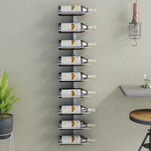 Zidni stalak za vino za 9 boca bijeli željezni 340900