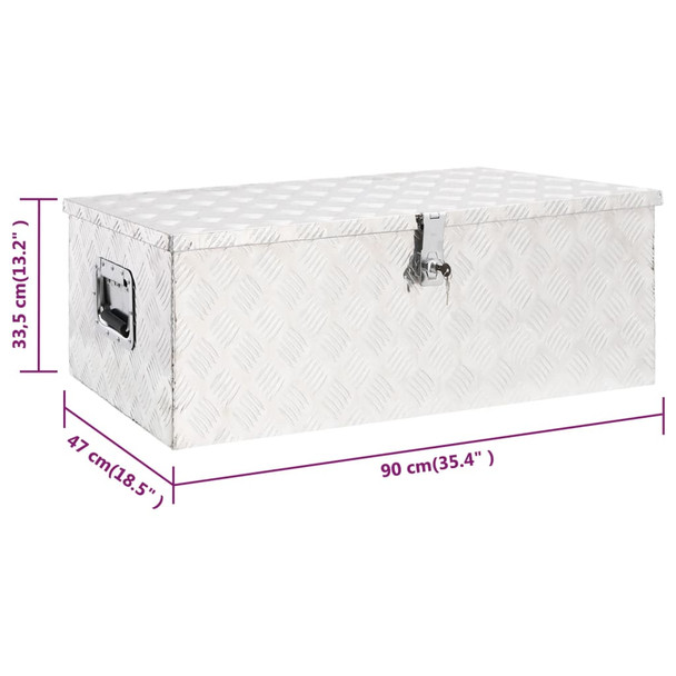 Kutija za pohranu srebrna 90 x 47 x 33,5 cm aluminijska 152254
