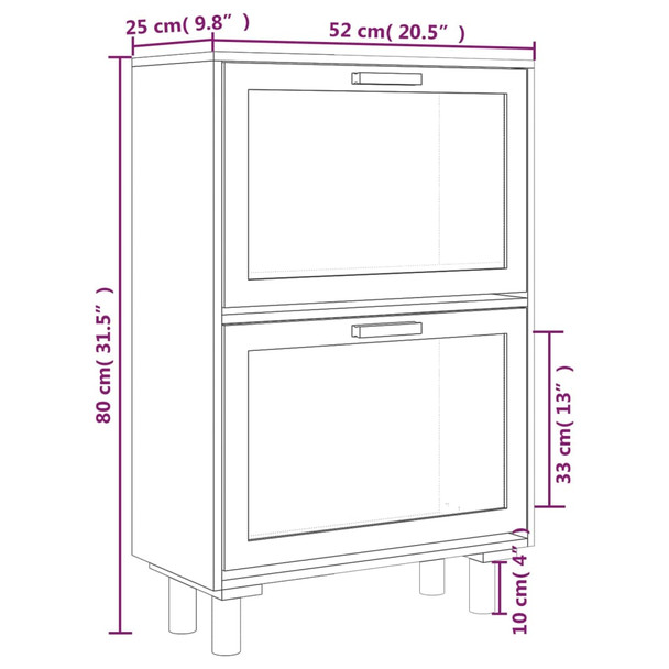 Ormarić za cipele smeđi 52 x 25 x 80 cm drvo i prirodni ratan 345647