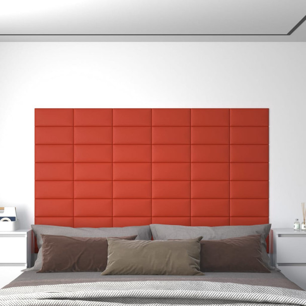 Zidne ploče od umjetne kože 12 kom crvene 30 x 15 cm 0,54 m² 343773
