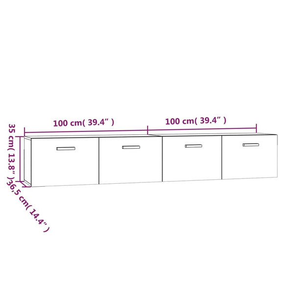 Zidni ormarići 2 kom visoki sjaj bijeli 100x30x30 cm drveni 3115664