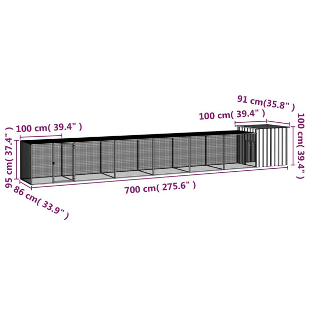 Kavez za kokoši antracit 700 x 91 x 100 cm od pocinčanog čelika 3106456