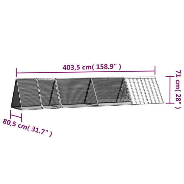 Kavez za zečeve sivi 403,5 x 80,5 x 71 cm od pocinčanog čelika 3106450