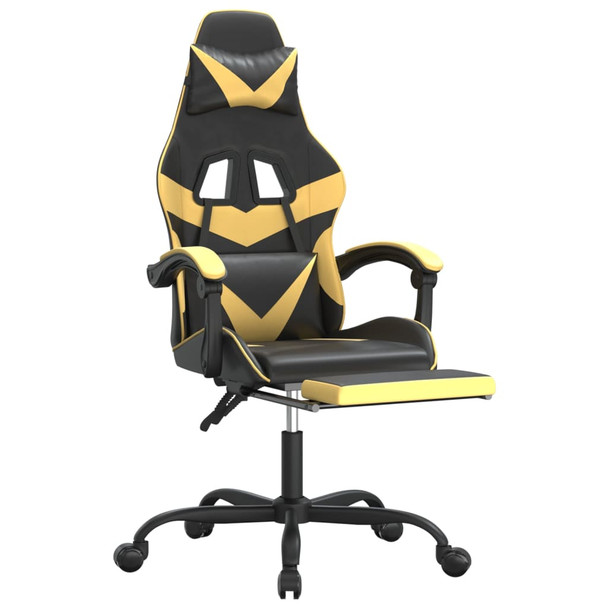 Okretna igraća stolica s osloncem crno-zlatna od umjetne kože 349557