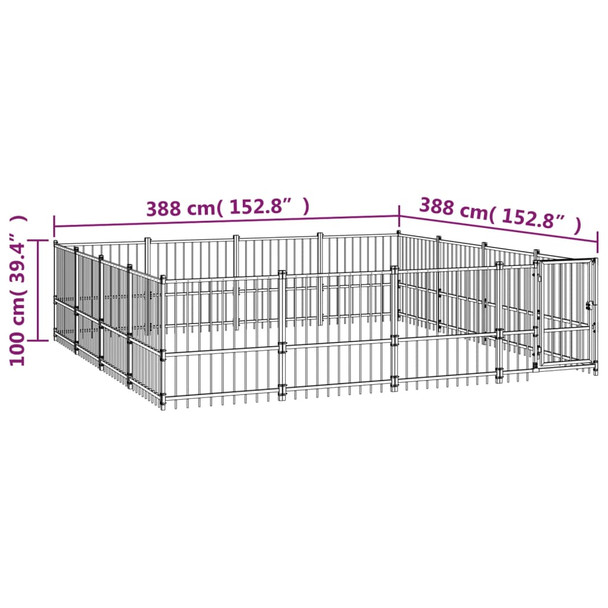 Vanjski kavez za pse čelični 15,05 m² 3124626