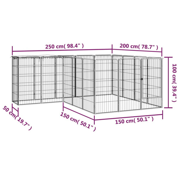 Ograda za pse s 18 panela crna 50 x 100 cm čelik obložen prahom 3115950