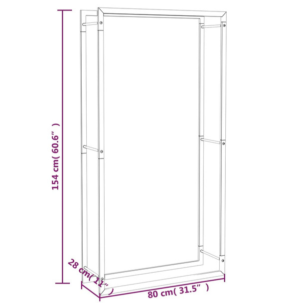 Stalak za drva za ogrjev mat crni 80 x 28 x 154 cm čelični 350308