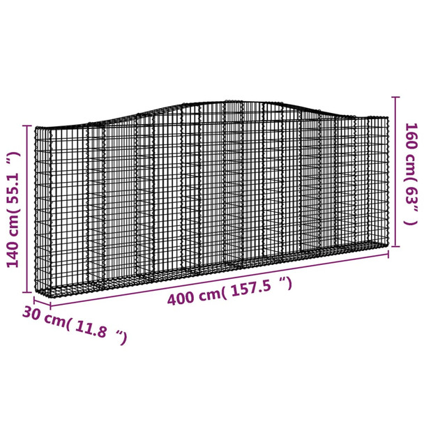 Lučne gabionske košare 4 kom 400x30x40/60 cm pocinčano željezo 3145854