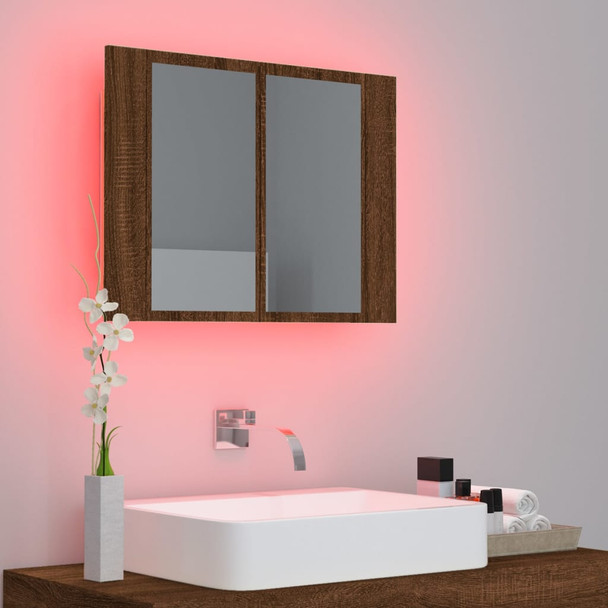 LED ormarić s ogledalom smeđa boja hrasta 60x12x45 cm drveni 822843