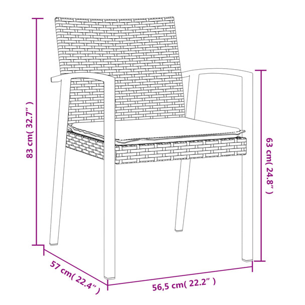 Vrtne stolice s jastucima 6 kom smeđe 56,5x57x83 cm poliratan 3187078