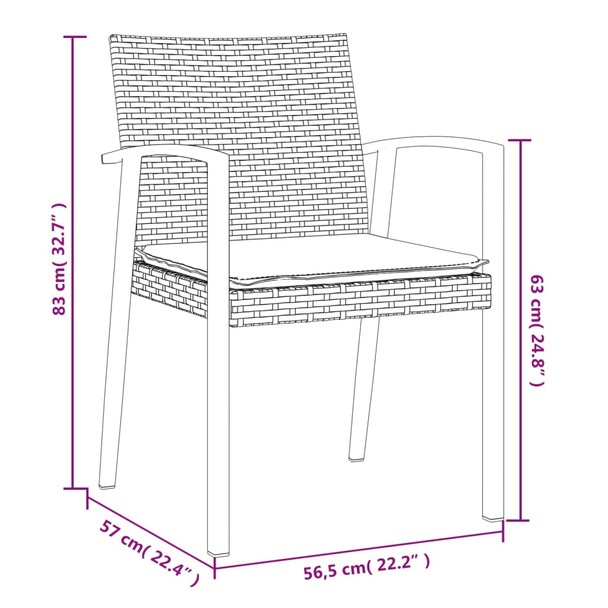 Vrtne stolice s jastucima 2 kom crne 56,5x57x83 cm poliratan 364096