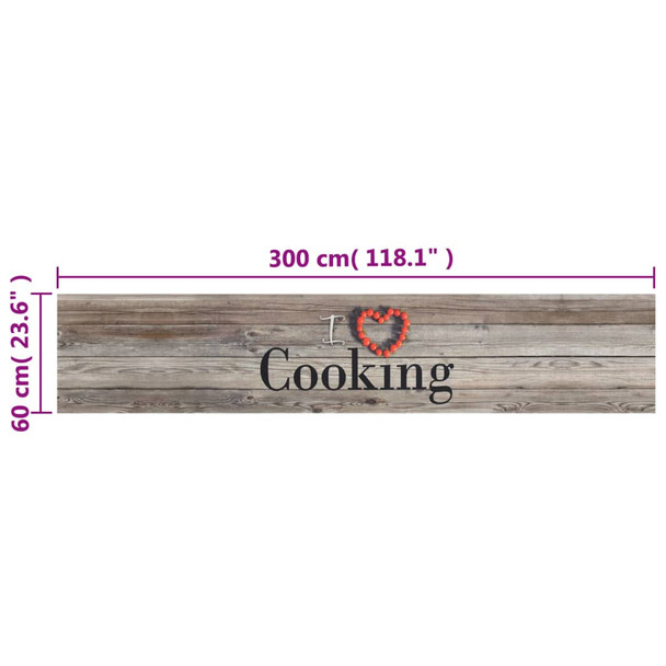 Kuhinjski tepih perivi s natpisom Cooking 60x300 cm baršunasti 136548