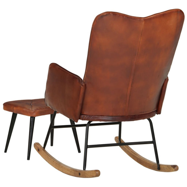 Stolica za ljuljanje s osloncem za noge smeđa od prave kože 339696