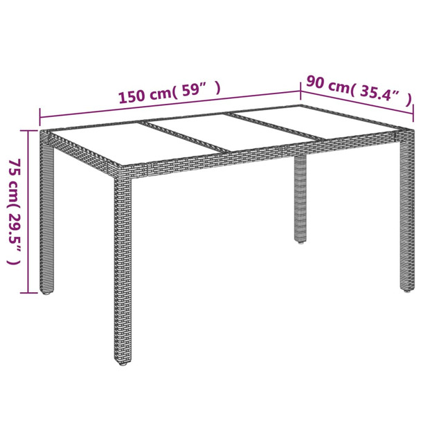 Vrtni stol sa staklenom pločom crni 150x90x75 cm od poliratana 319899