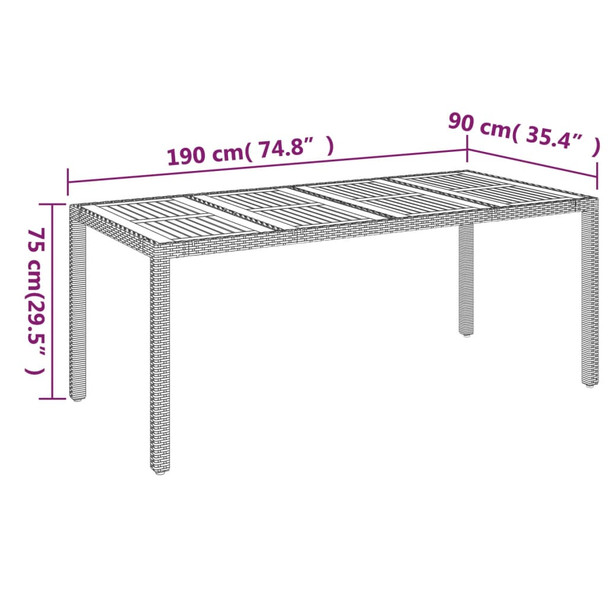 Vrtni stol s drvenom pločom crni 190 x 90 x 75 cm od poliratana 319905